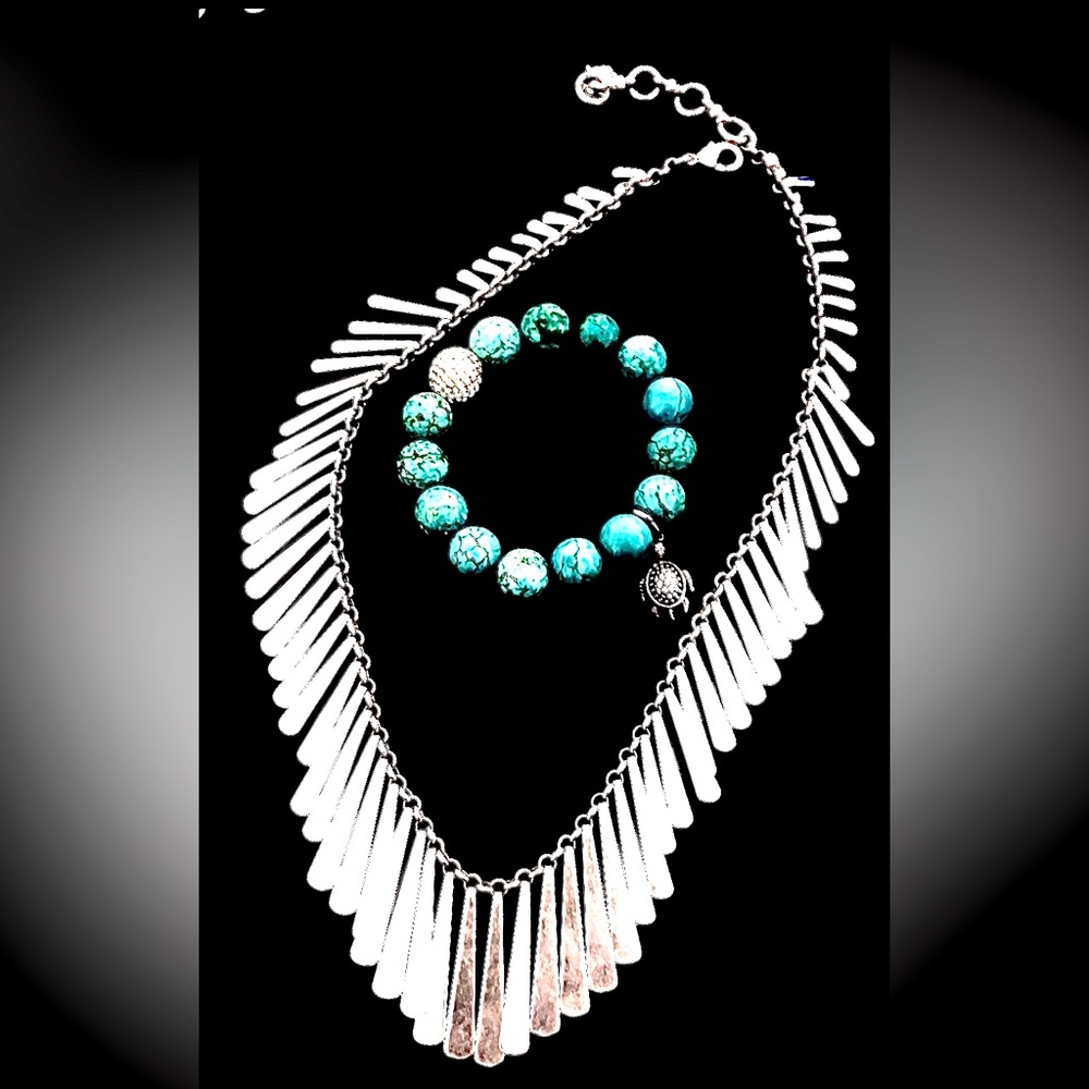 Turquoise bracelet and lucky brand necklace